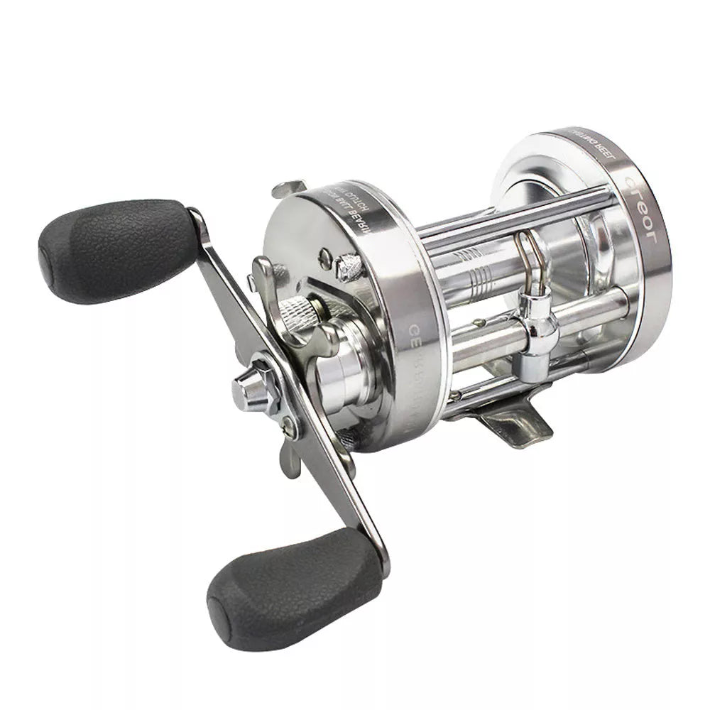 Metal Double Brake Drum Leiqiang Wheel Boat Fishing Reel in gun color, gold, and blue options