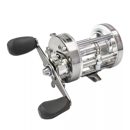 Metal Double Brake Drum Leiqiang Wheel Boat Fishing Reel in gun color, gold, and blue options