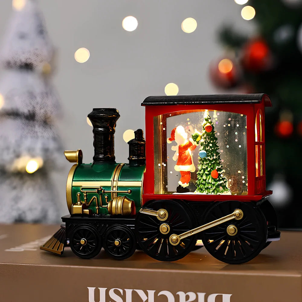 Christmas train night lamp with tree design measuring 13x5x8.8cm in painted or brushed gold finish