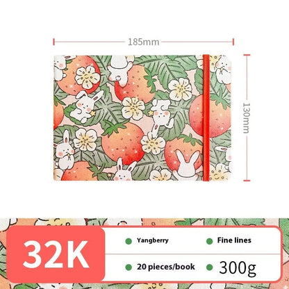 Feiluniao watercolour notebook with fabric cover, 185mm length, open to show paper for painting.