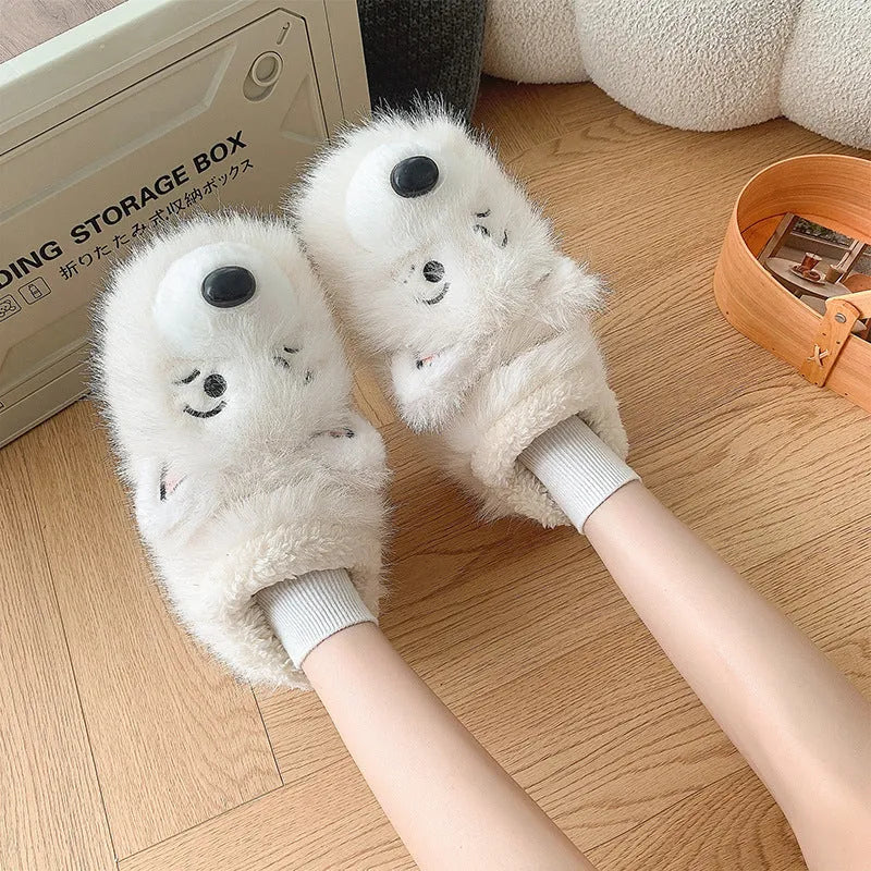 Women's grey ankle wrap cotton slippers with insulated padding and non-slip soles for indoor home wear