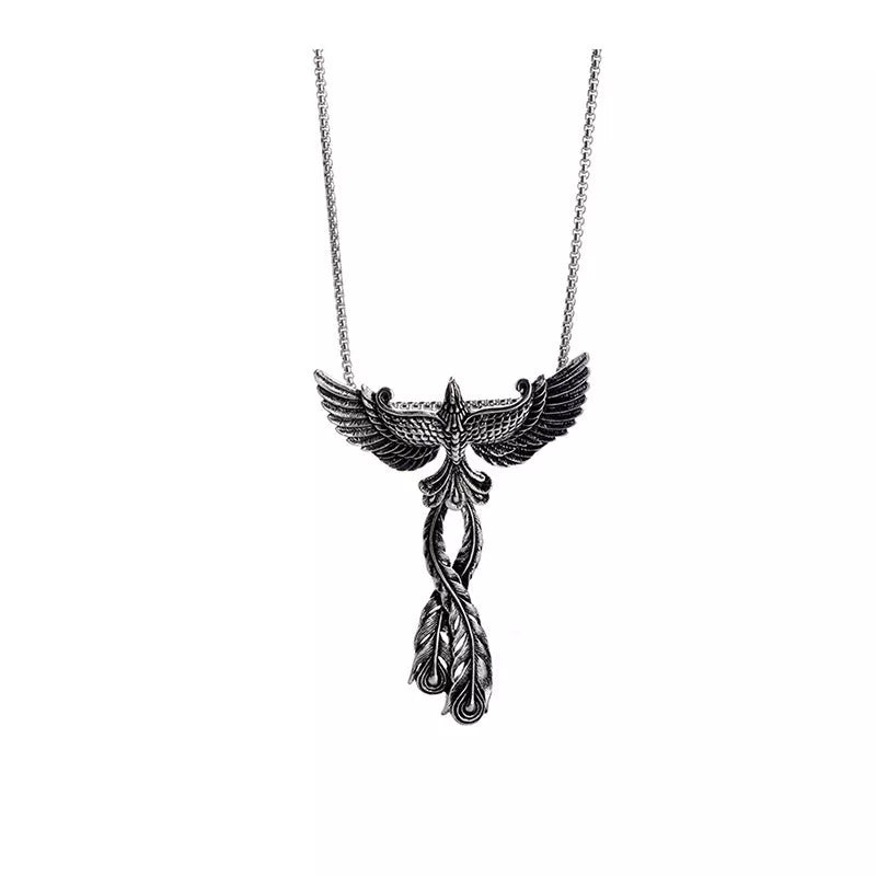 Zinc alloy phoenix pendant necklace with detailed design and 65CM chain