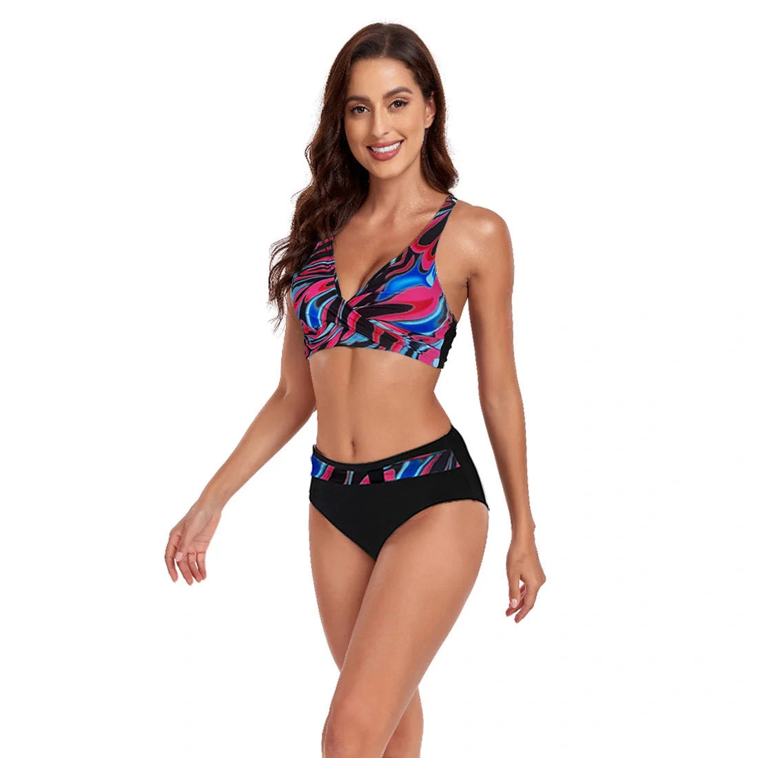 Beach Split Swimsuit Halter Bikini with unique printing pattern, available in multiple colors and sizes S-XXL