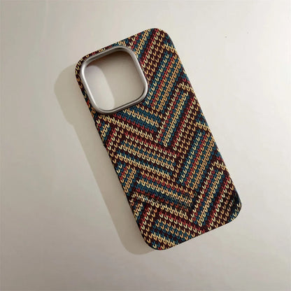 Kevlar skin feeling hard PC phone case with micro relief and magnetic suction for iPhone 12-15 Pro Max.