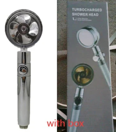 High-performance water-saving shower head with 360-degree rotation and fan feature, offering a luxurious shower experience