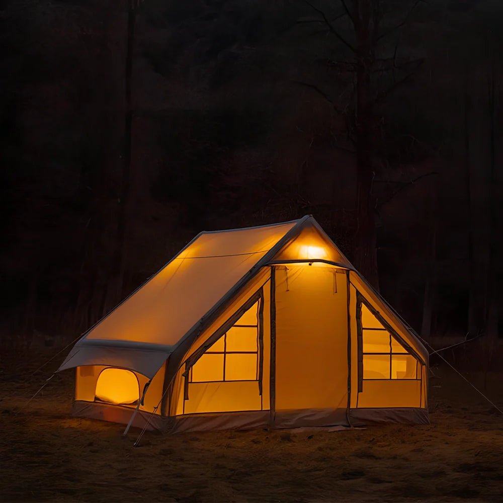 Quicksand gold inflatable camping tent with aluminium supports and waterproof floor