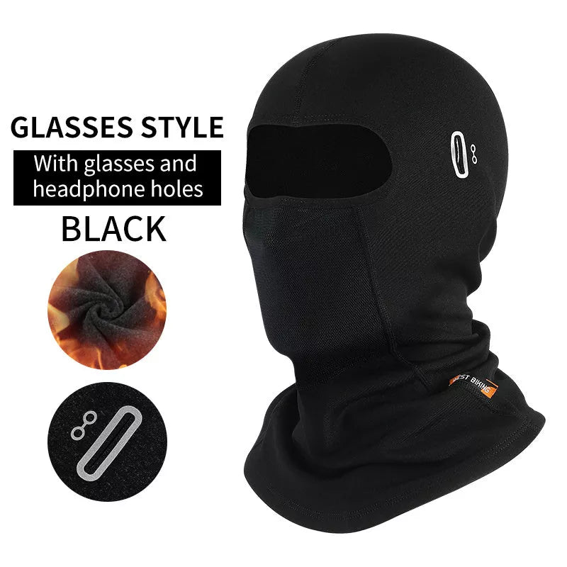 Ski fleece headgear with glasses hole for motorcycle and bicycle riders