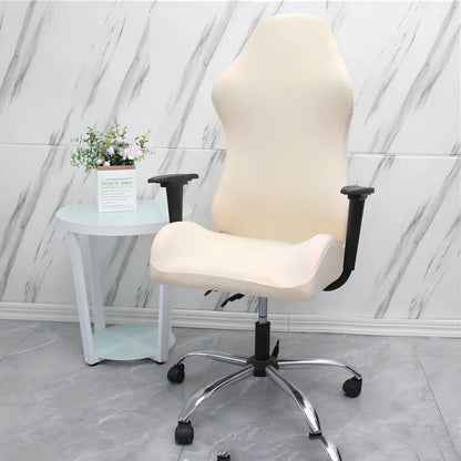 Stretch fabric gaming chair cover in navy blue colour on swivel chair