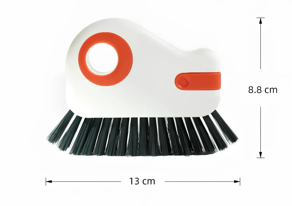 Groove cleaning brush with grey handle and pig bristle head for window track and kitchen cleaning