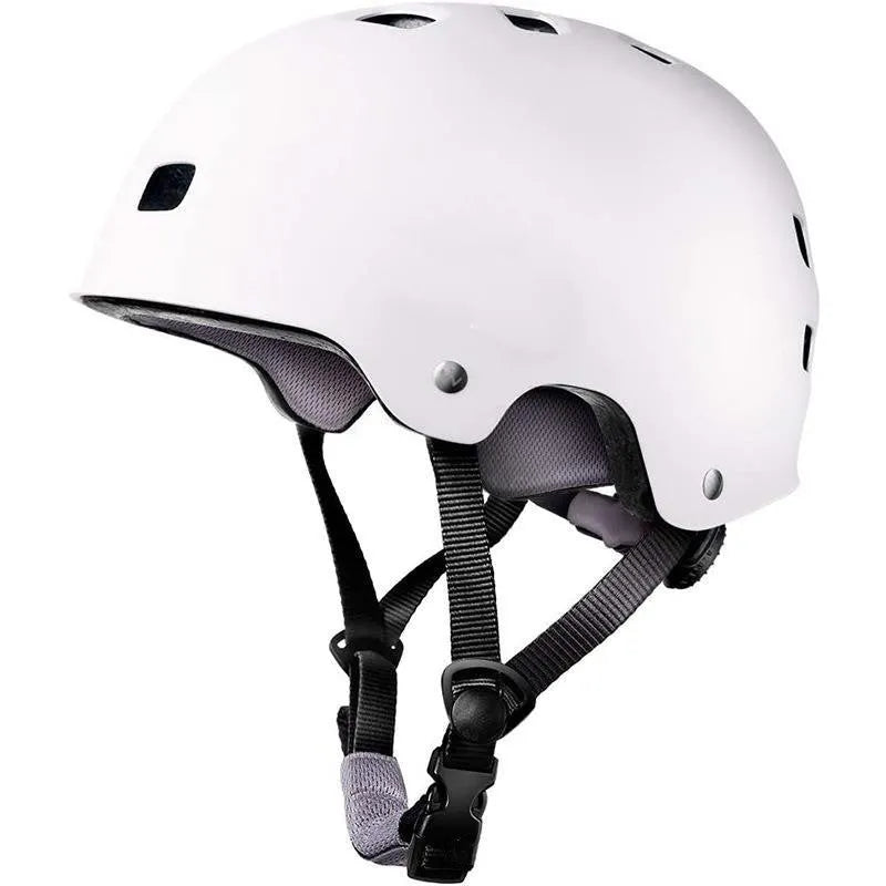 Skateboarding helmet for children and teenagers with ABS EPS shell, available in ten colours including sky blue and rose red, with three sizes from S (46-51 cm) to L (54-60 cm), for balance bikes, scooters, and skateboard use.