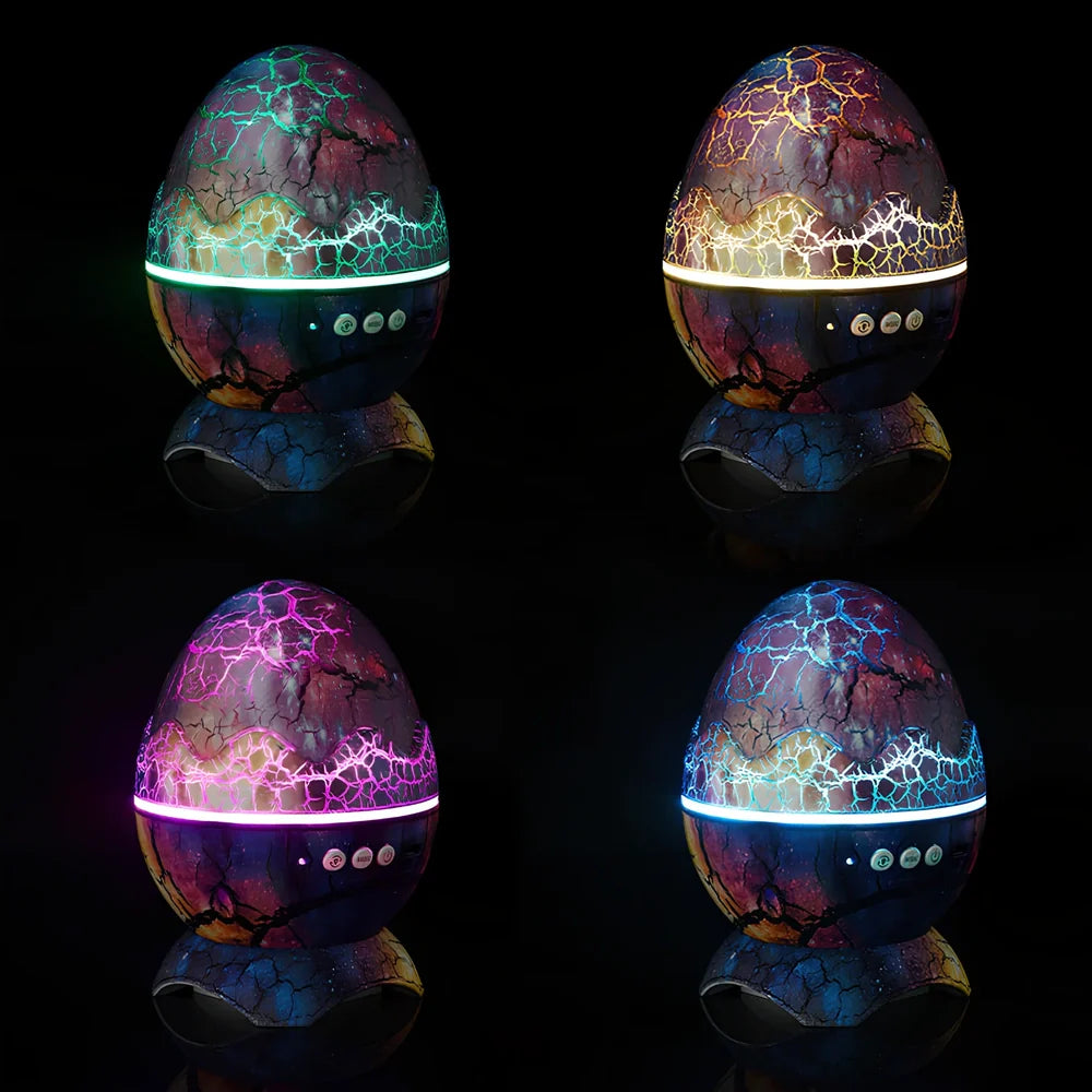 LED dinosaur egg projection lamp showing galaxy patterns with 12×14mm dimensions and multiple colour options