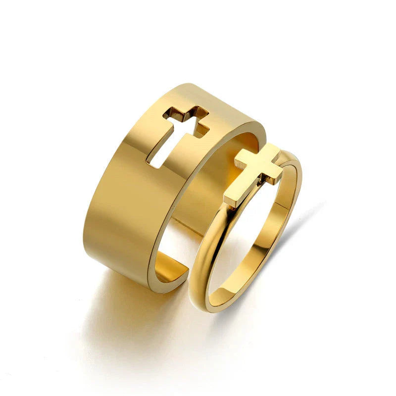Elegant titanium steel ring with customizable peach, butterfly, and cross designs, perfect for special occasions and gift-giving