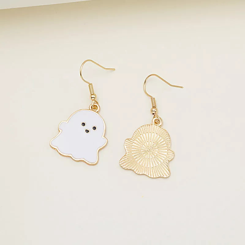 Halloween pumpkin oil drip alloy earrings with geometric design