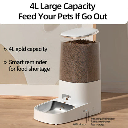 ROJECO white automatic pet feeder with stainless steel bowl and digital control panel
