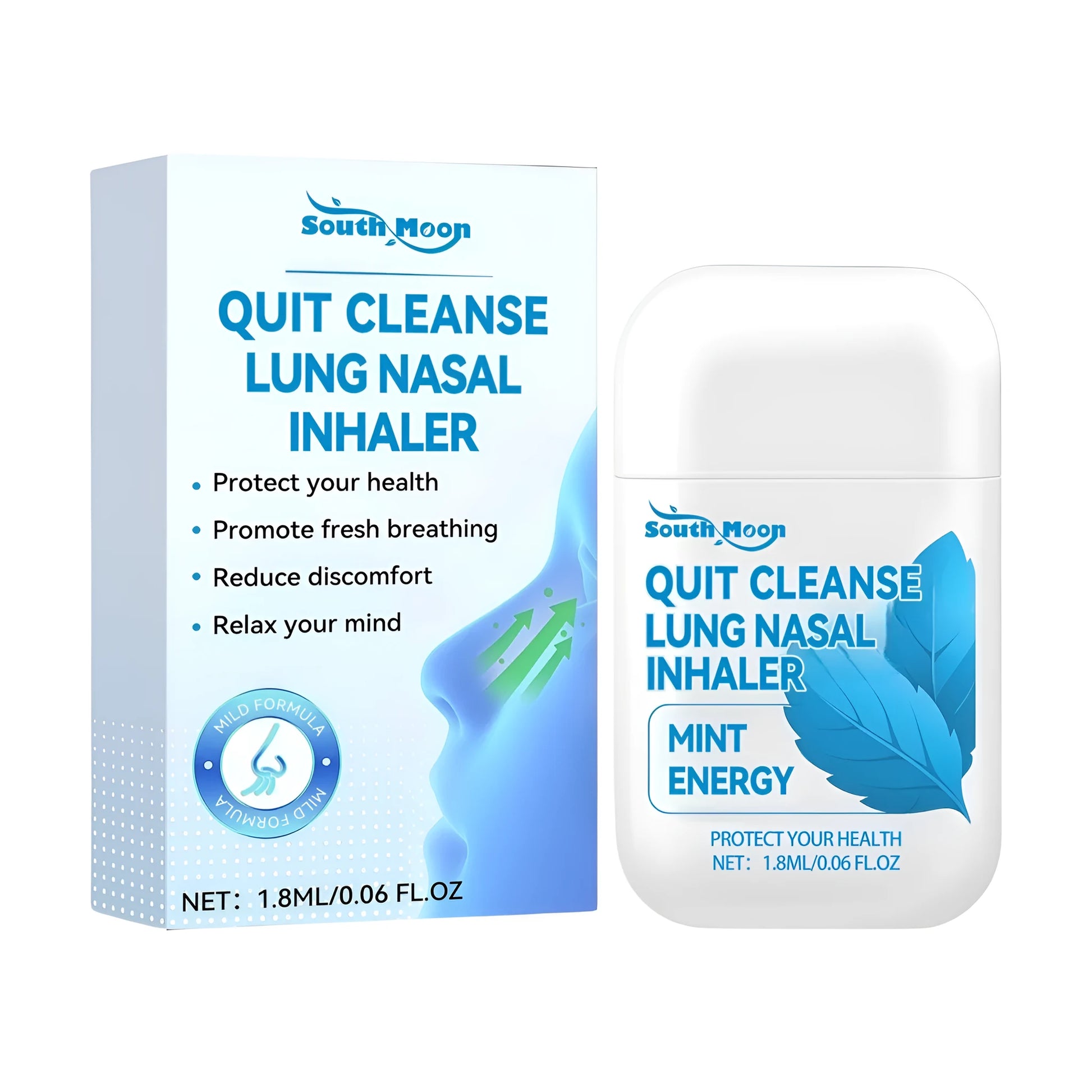 Quit Cleanse Lung Nasal Inhaler bottle and nasal aspirator on a white background.