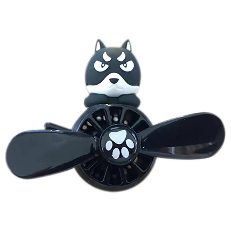 Set of four animal-themed car air vent clip ornaments: black husky, black cat, pink cat, and pink duck.