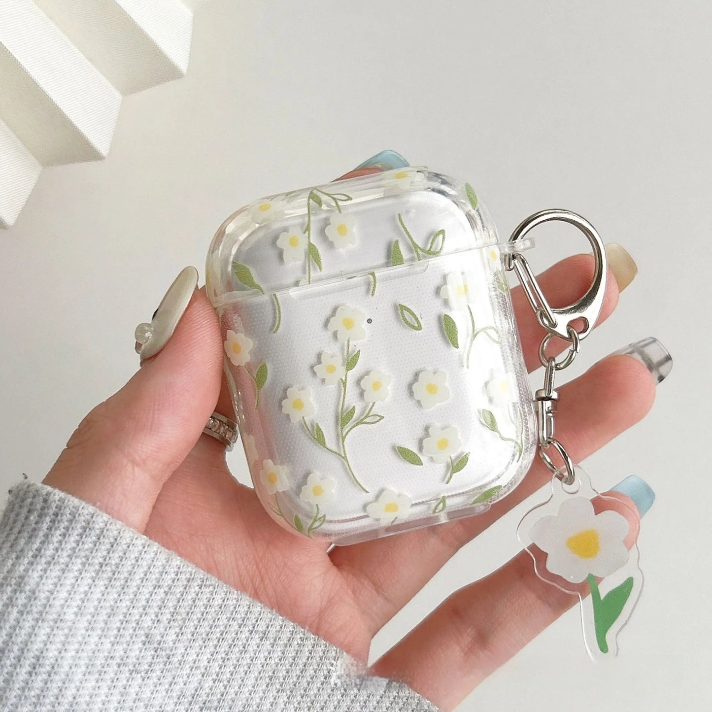 White floral pattern transparent TPU protective cover for Apple AirPods case