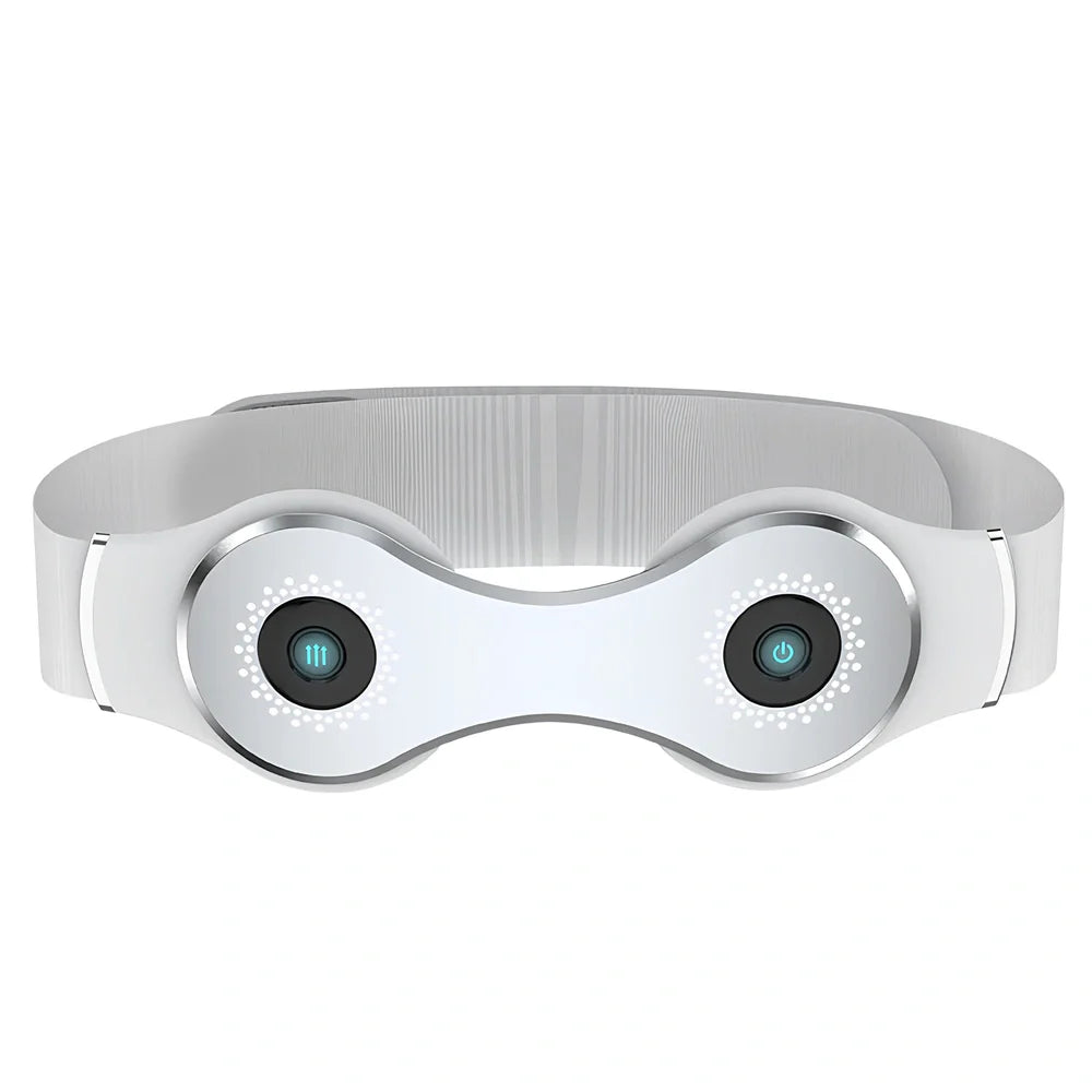 White far infrared lumbar massage belt measuring 25x8.5cm with Type-C charging port