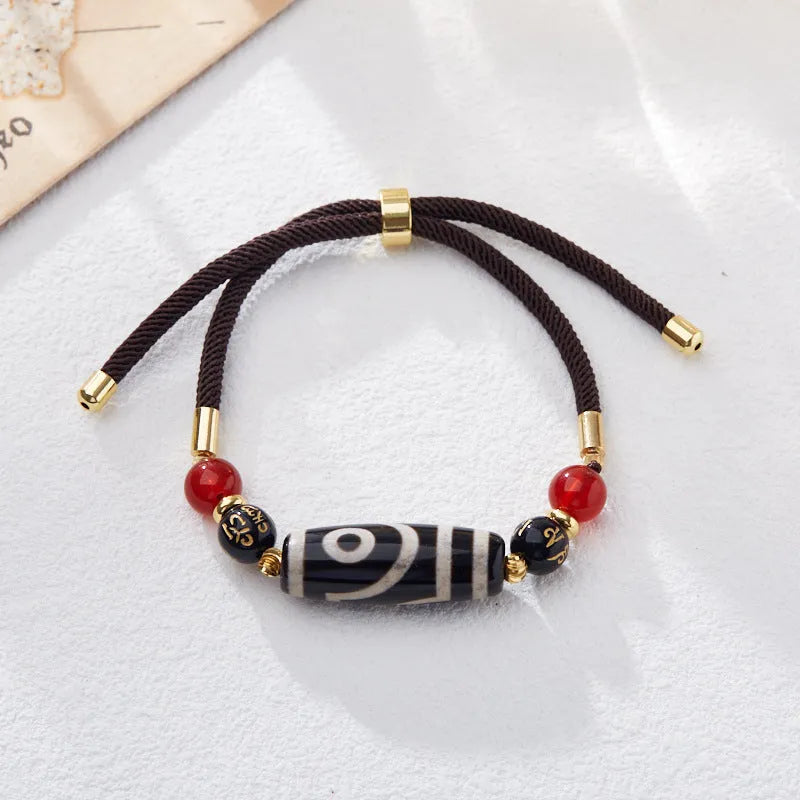 Handmade Tibetan agate Dzi bead bracelet with 8mm geometric beads and retro unisex design