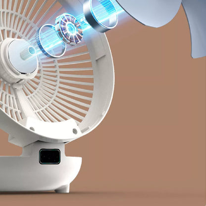 Compact folding wall-mounted fan in white or blue with USB power option