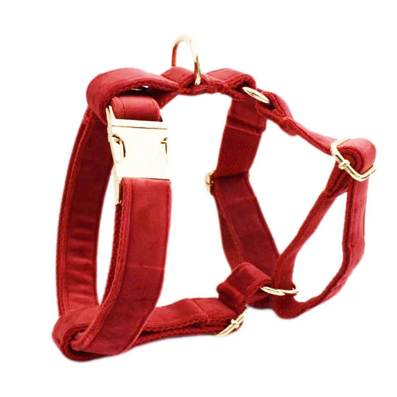 Cloth dog collar set with matching leash, vest, bow tie, and poop bag holder for small to extra large dogs