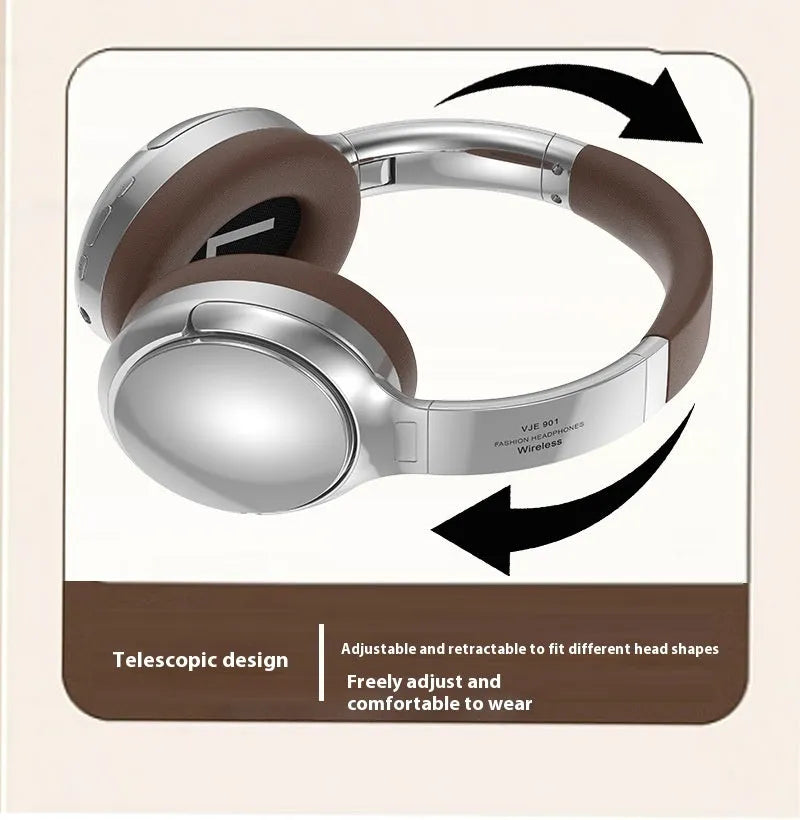 Retro style Bluetooth headphones with metal frame in brown, silver, or black colour