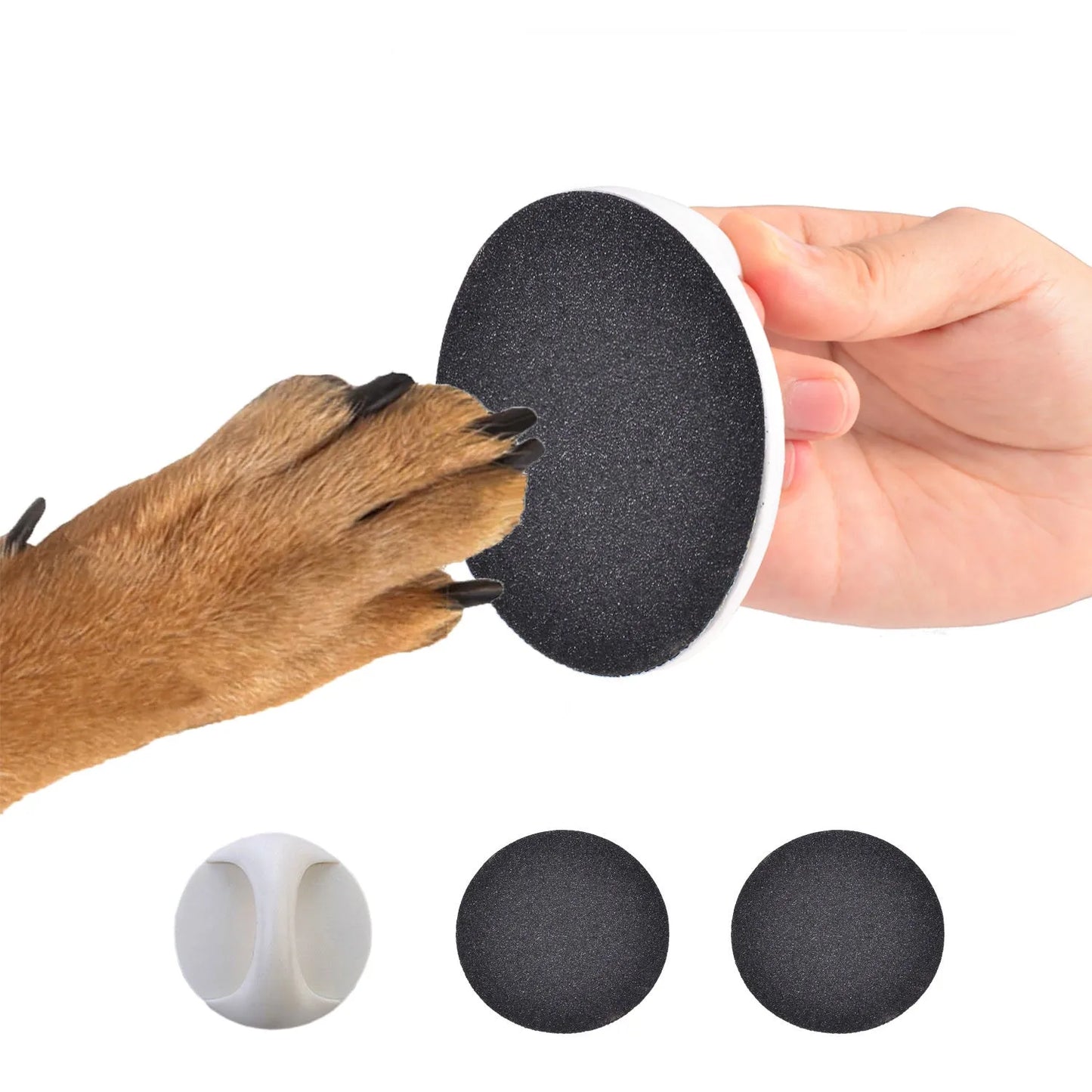 Dog nail file board with ergonomic handle and sandpaper surface, 85mm by 85mm in size