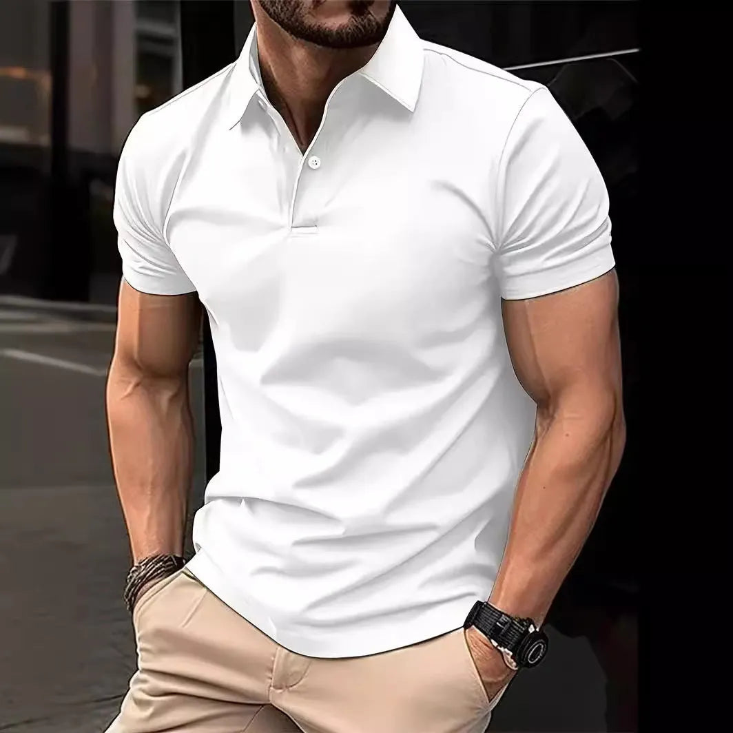 High Sense slim-fit short sleeve shirt in solid colour with button front, available in multiple sizes and hues