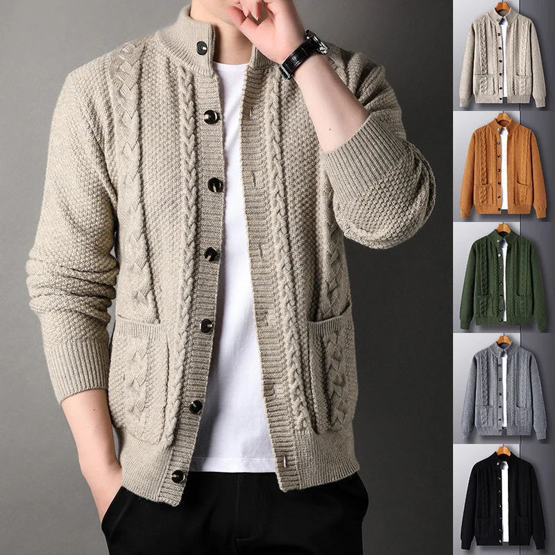 Stylish men's jacquard cardigan with pockets for a modern look