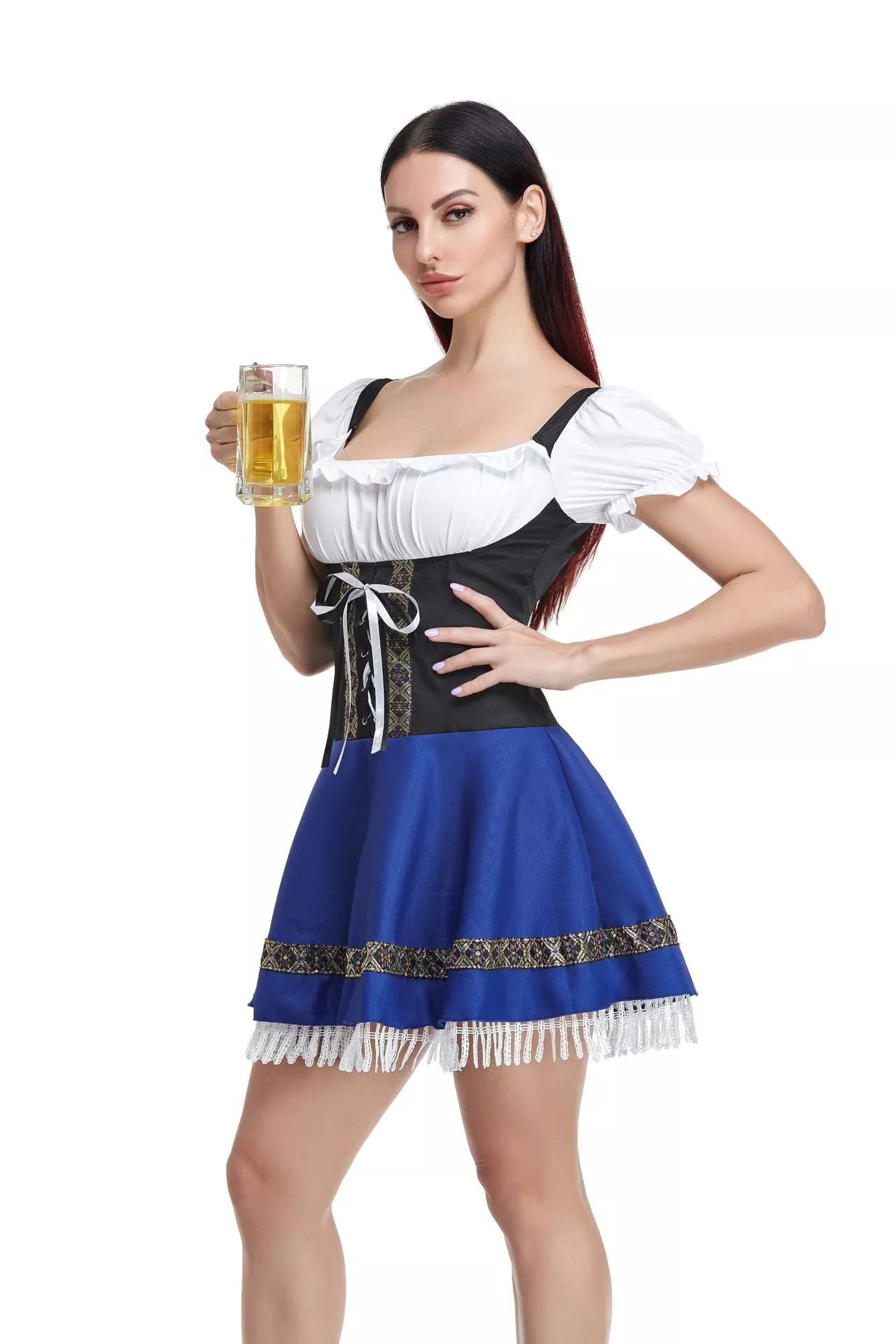 Halloween Maid Uniform Barmaid Dress in polyester with ribbon accessory