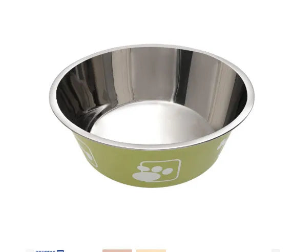 Pet stainless steel food bowl with PP base, sizes S to XL, 12.5cm to 17cm, random colour