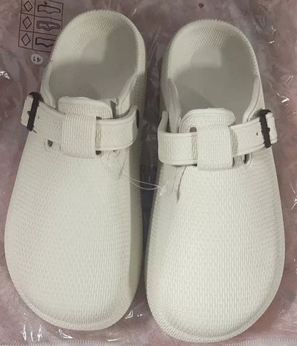 Lightweight EVA indoor home slippers in black, gray, and white