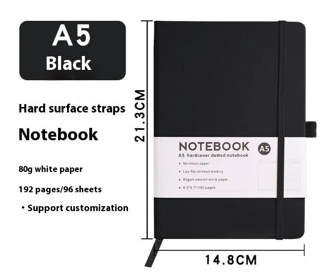A5 skin feeling PU leather diary with strap closure and horizontal line pages in marble black colour