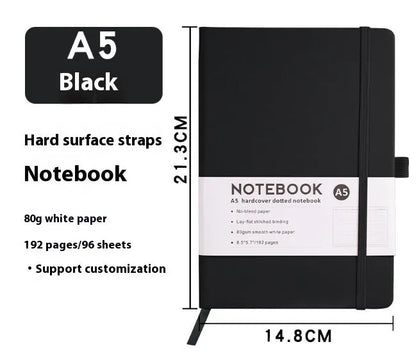 A5 skin feeling PU leather diary with strap closure and horizontal line pages in marble black colour
