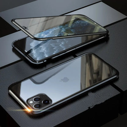 Clamshell anti-spy phone case in solid colours for iPhone models with machined glass geometry style