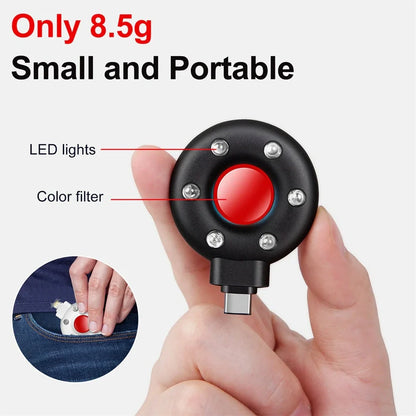 Anti-sneak camera detector with USB charging port and plastic housing in black colour option