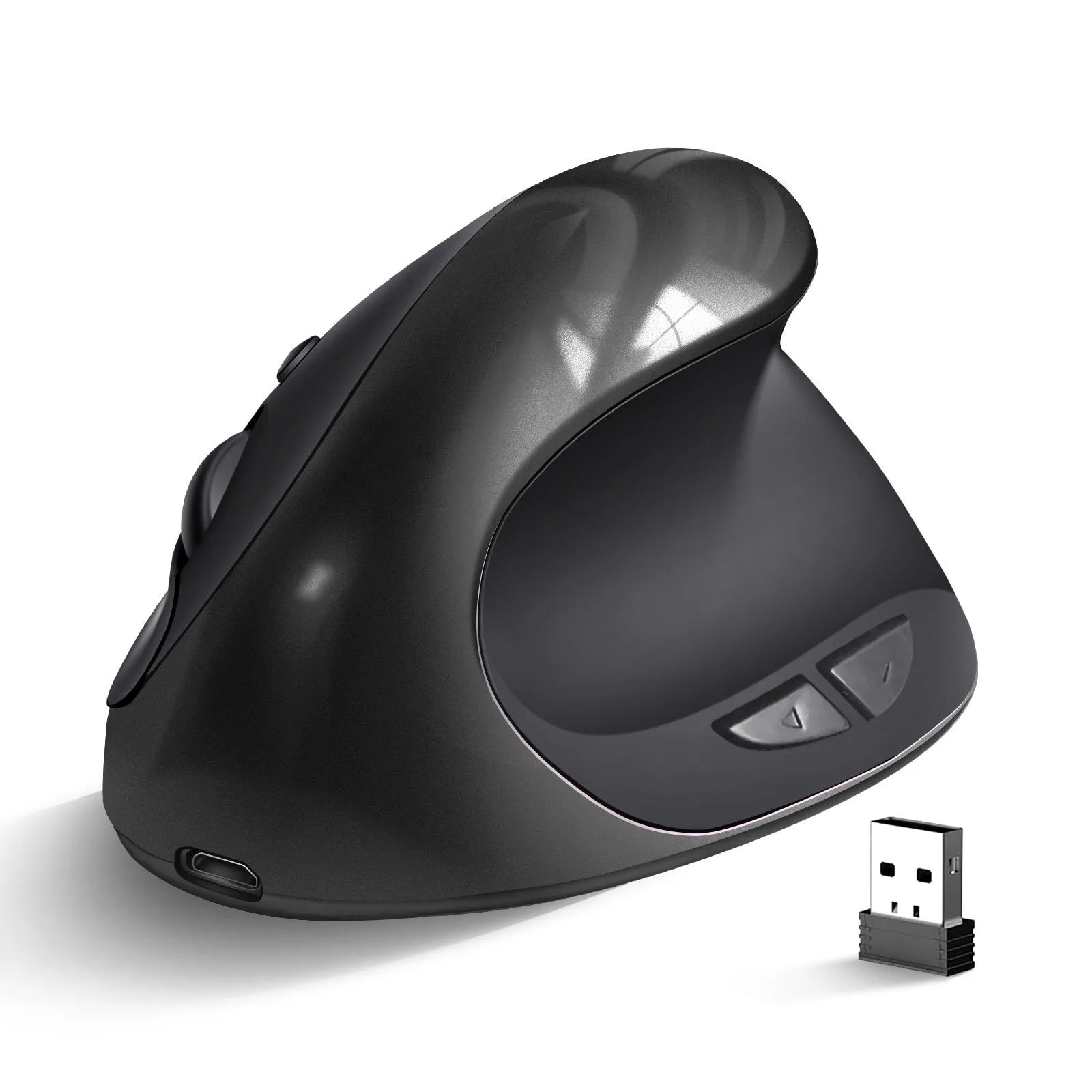 Rechargeable ergonomic vertical wireless mouse in multiple colours with Android charging port