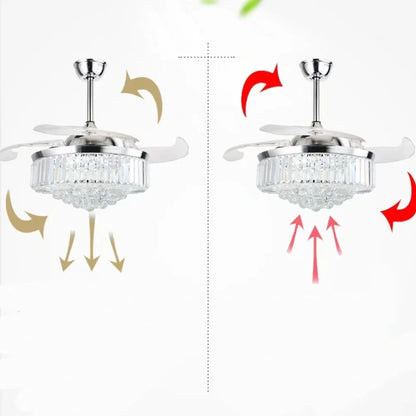 Crystal ceiling fan light with LED chandelier and 42-inch blades in European style with copper framework