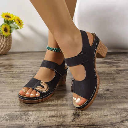European and American style Velcro sandals in light brown with round toe and rubber sole.