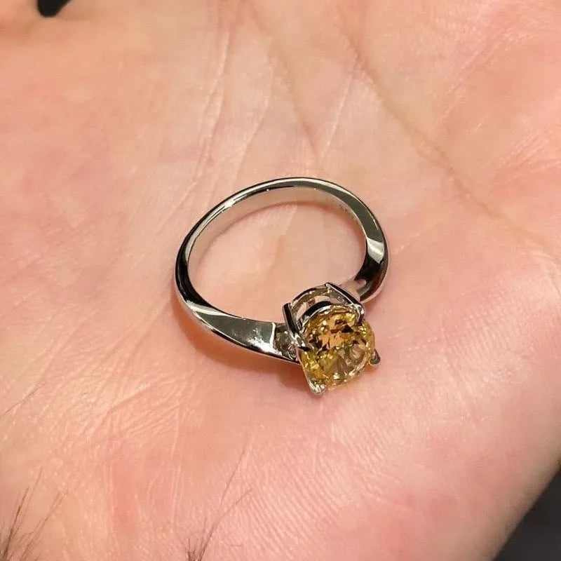 Women's Crystal Sugar Ring in Yellow - Affordable Luxury Fashion Jewelry Made from Copper with Japanese Seiko Treatment Process, Available in Sizes 5, 6, 7, and 8