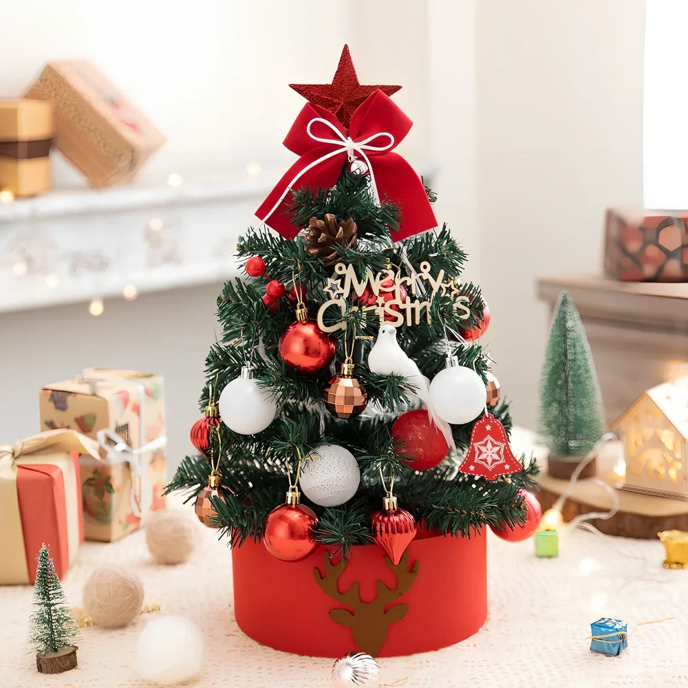 Red and white desktop Christmas tree decoration in 45cm and 60cm sizes for office and home use