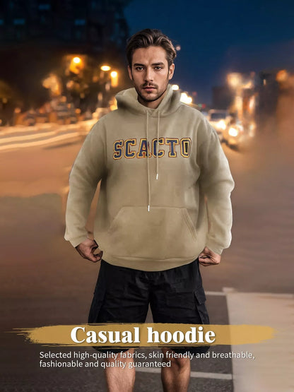 Cotton long sleeve printed hoodie for men and women in black, khaki, and purple