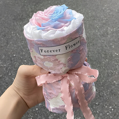 Preserved dried flower bouquet in gradient pink purple colour, 30cm height, eternal life roses