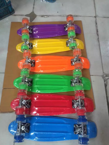 Fashion Creative Personality Four-wheel Skateboard in blue with flashing wheels