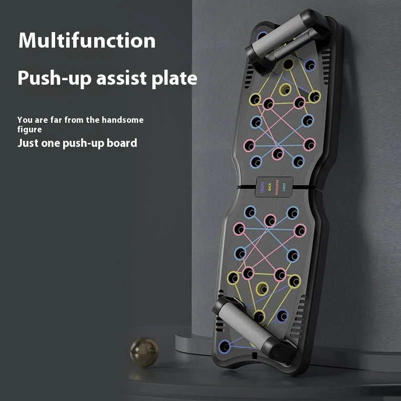 Set of black ABS plastic push up support plates on a floor, fitness equipment for chest and arm training.
