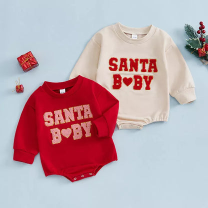 Christmas-themed cotton romper with letter embroidery for newborns and toddlers