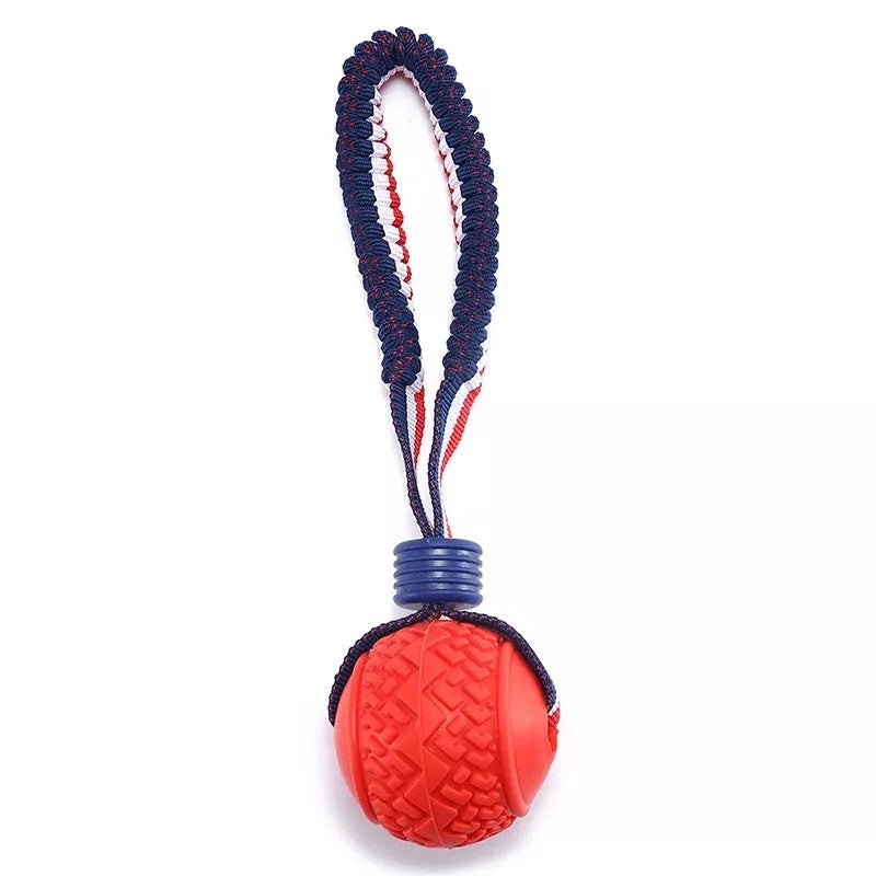 Interactive dog toy ball with rope for teeth cleaning and training