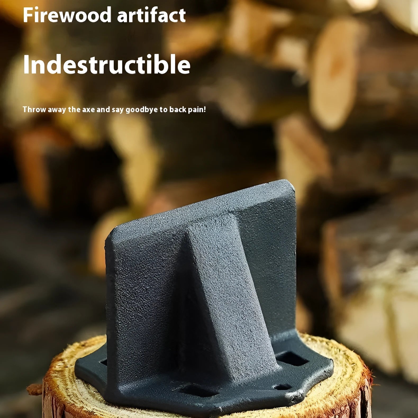 Small square cast iron wood splitter for portable kindling and log splitting