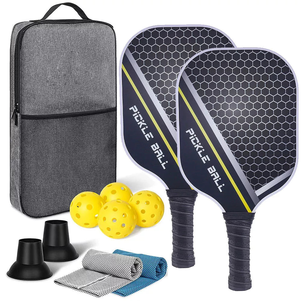 Carbon Fiber Pickleball Set with graphite color printing and storage bag