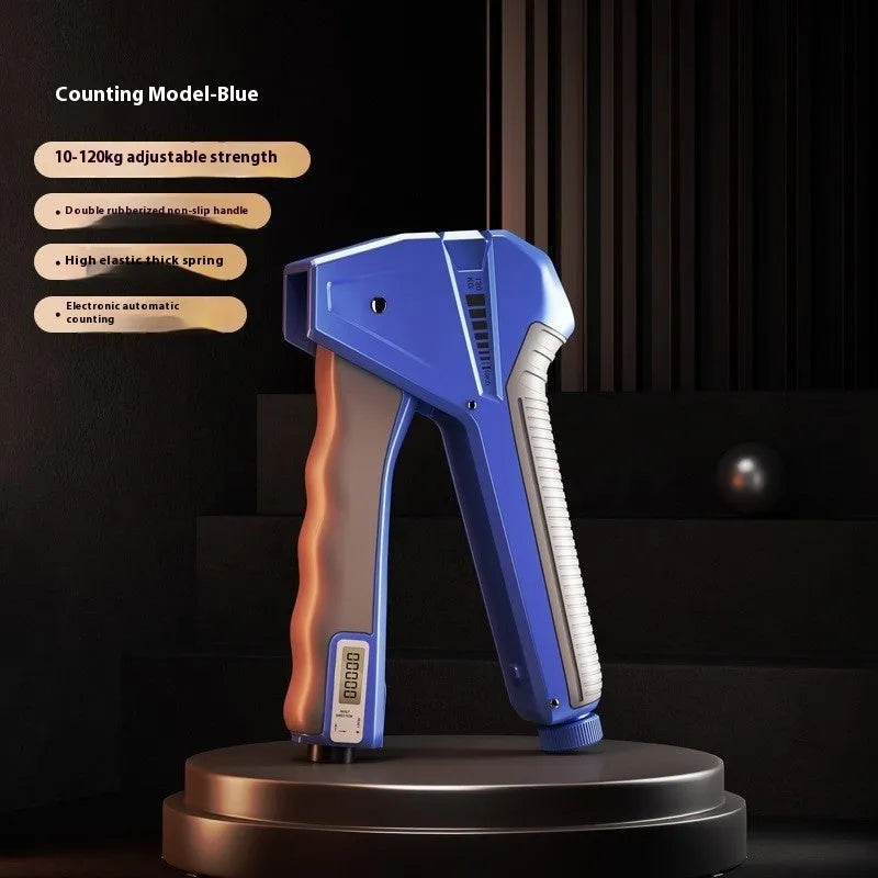 Second generation adjustable hand gripper with mechanical counter showing orange handles and resistance dial.